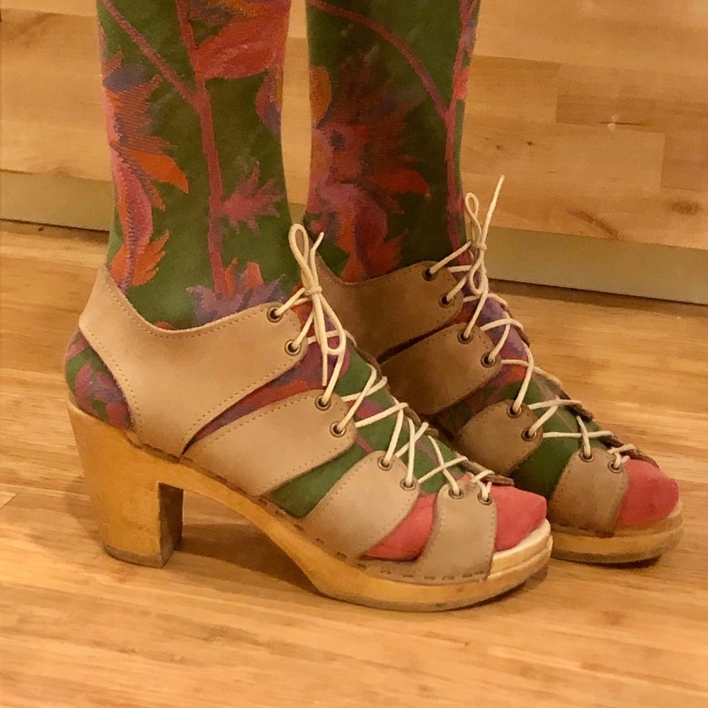 No. 6 Isadora sand nubuck lace up clog sandals